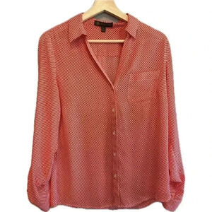 Outback Red Women's Redish Pink-Coral Polka Dot Blouse Size Medium Lightweight